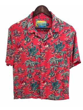 Chubbies Hawaiian Shirt Mens Small Red Hula Tiki Tropical Camp Rayon